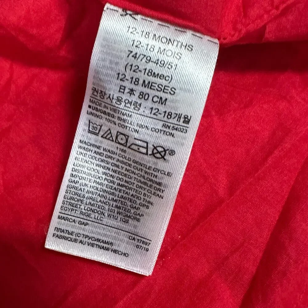 Baby Gap Empire Waist Red Floral Dress Girls 12-18 Months Toddler